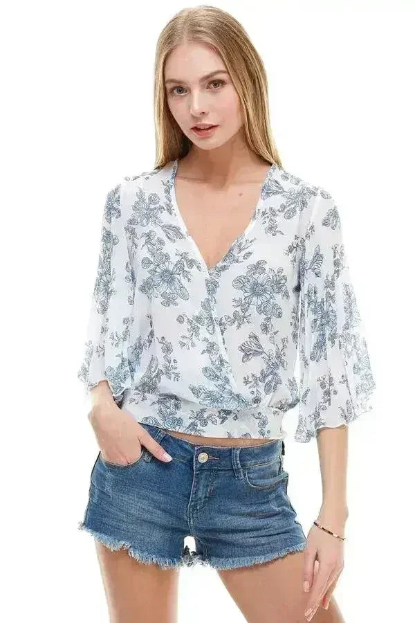 LONG SLEEVE SURPLICE FLORAL TOP | FEMSTYLO - SJB-DIAMOND ELITES