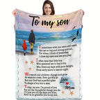 1pc To My Son Blanket Creative Text Letter To Son Soft Blanket Flannel Blanket For Couch Sofa Office Bed Camping Travel, Multi-purpose Gift Blanket For All Season Lootquake LLC