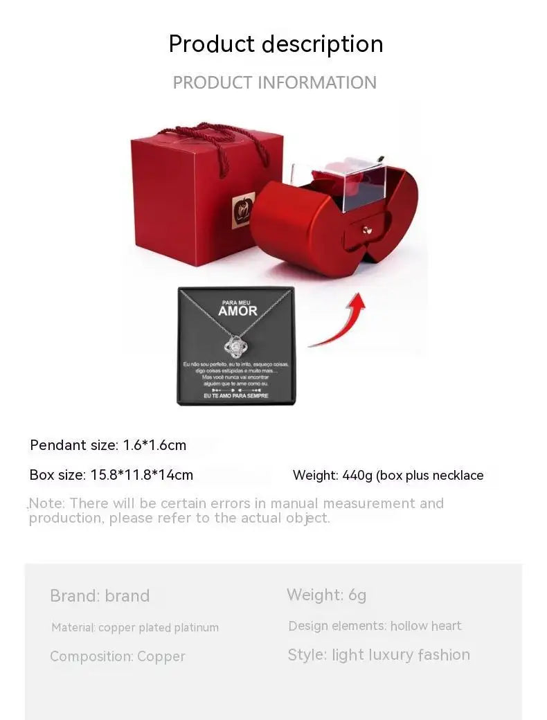 Fashion Jewelry Box Red Apple Christmas Gift Necklace Eternal Rose For Girl Mother's Day Valentine's Day Gifts With Artificial Flower Rose Flower Jewelry Box Lootquake LLC