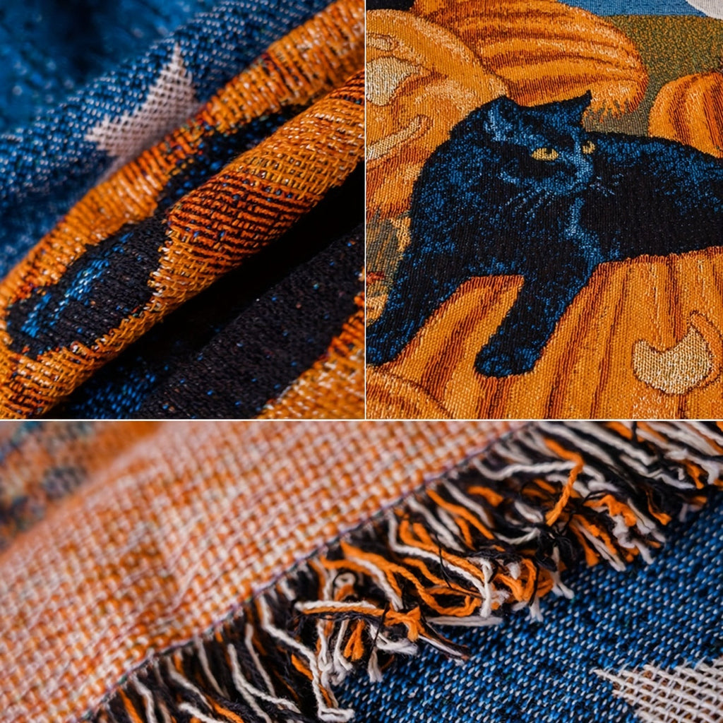 1pc Halloween Blanket Sofa Blanket Fringe Throw Blanket 100% Cotton Lightweight For Chair Sofa Couch Bed Cover Fit Home Cozy Knit Blankets Lootquake LLC