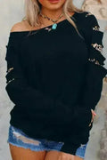 Womens Leopard Insert Long Sleeve Black Sweatshirt - SJB-DIAMOND ELITES