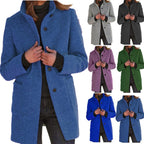 Fashion Stand Collar Woolen Coat With Pockets Fall Winter Casual Button Outwear For Women Clothing Pi-Mart