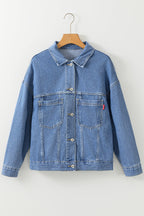 Light Blue Washed Oversize Pocketed Denim Jacket Lootquake LLC