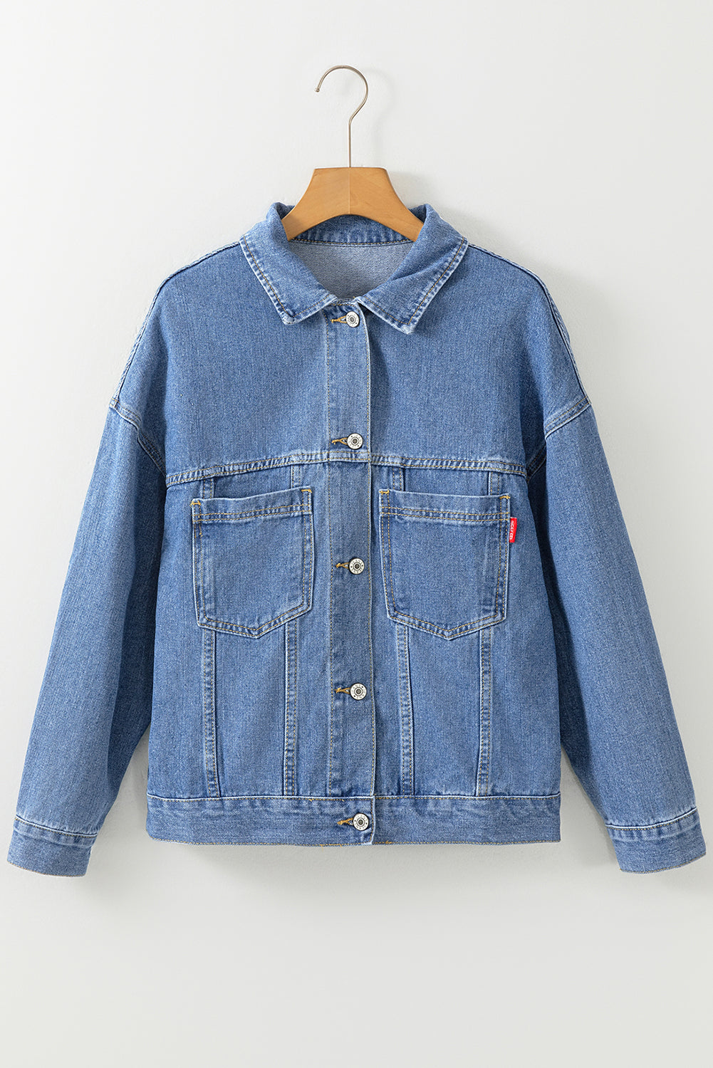 Light Blue Washed Oversize Pocketed Denim Jacket Lootquake LLC