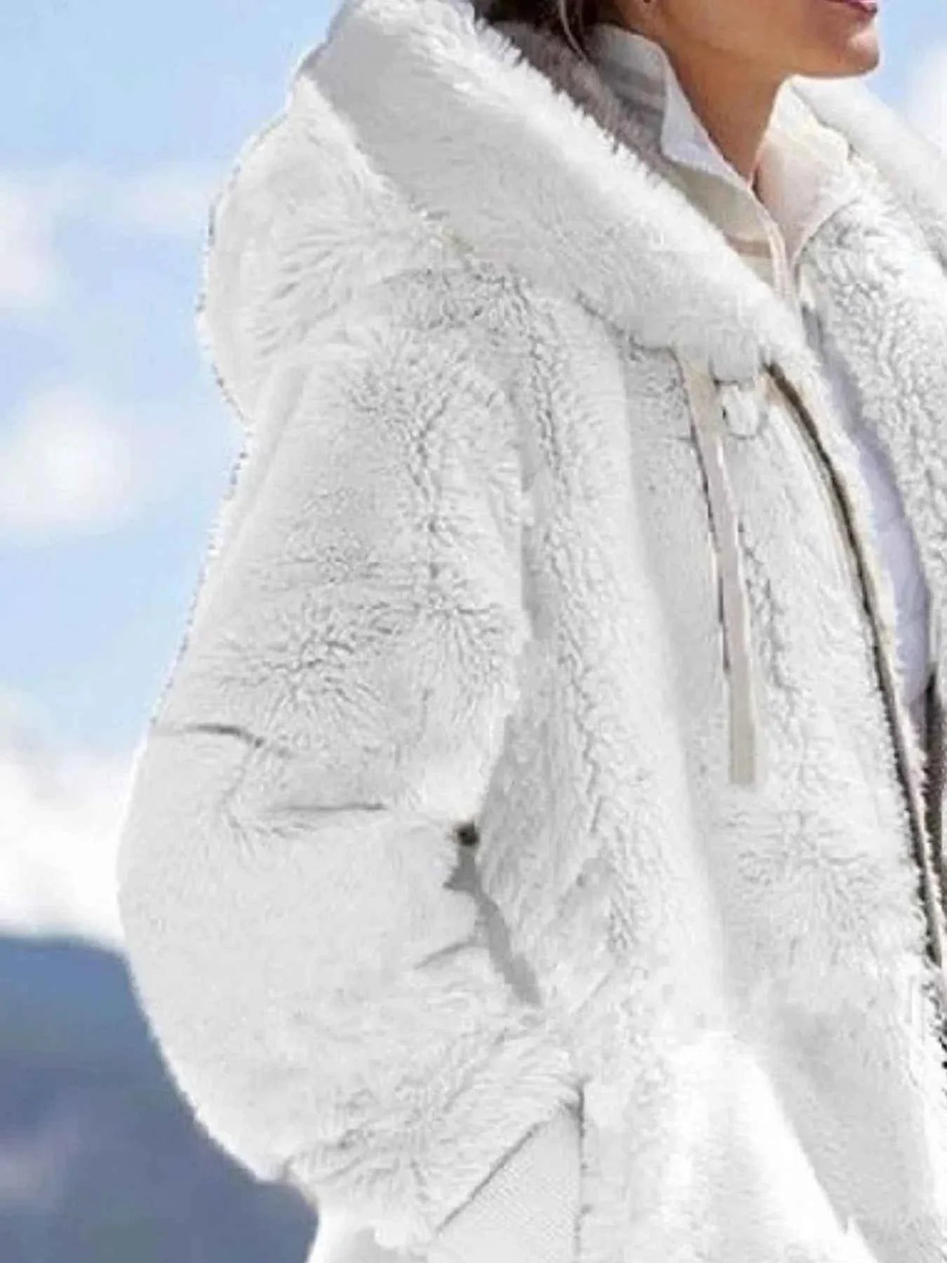 Full Size Cozy Fleece Zip-Up Hooded Jacket Plus Size THRIXINE