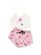 SweatyRocks Womens Summer Cute Printed Cami Top and Shorts Pajamas Set Sleepwear Pink and White Large Lootquake LLC