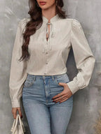 Striped Tie Neck Long Sleeve Blouse – Femstylo - SJB-DIAMOND ELITES