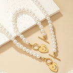 Pearl Bracelet And Necklace Set Female With Hearts Clavicle Chain Pi-Mart