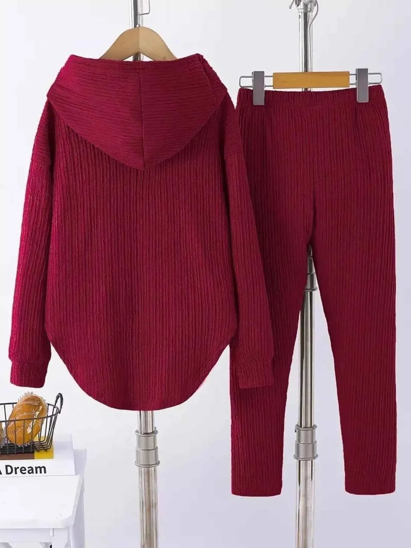 Textured Long Sleeve Hoodie and Pants Set THRIXINE