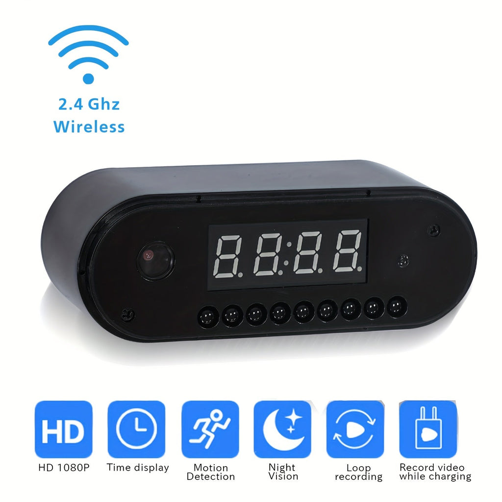 WiFi Camera Indoor Home Security Cam Clock, 2.4ghz Wireless Remote Live View 1080P Video Camera, Night Vision, Motion Detection, Loop Recording, Wireless Surveillance Camera For Home, Office, Warehouse, Home Cam With Lithium Lootquake LLC