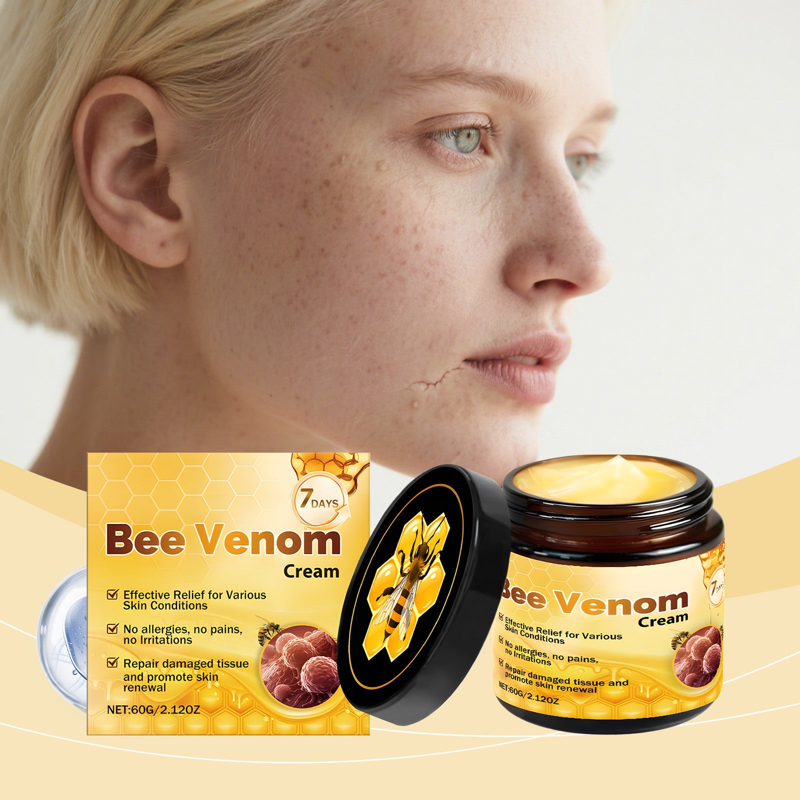 AMZ Bee Venom Skin Care Cream Is Gentle, Moisturizing, Hydrating, Smooth And Delicate. It Is Suitable For Daily External Application And Skin Care Lootquake LLC