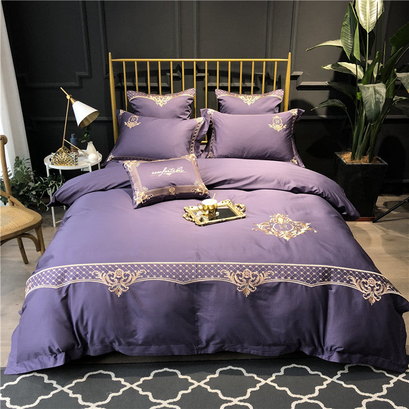 Bed Sheet Duvet Cover Simple Embroidery Four-piece Pure Cotton Pi-Mart