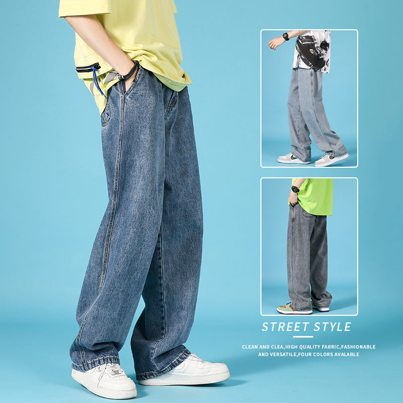 Straight Loose Jeans Men Casual Trousers Hip Hop Cargo Denim Pants With Zipper Pi-Mart