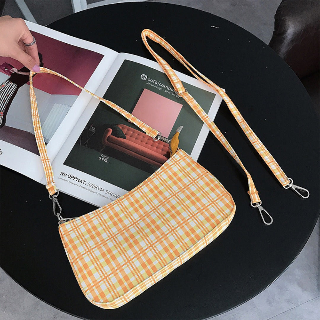 Summer simple orange plaid bag crescent small baguette bag hobo shoulder purse - SJB-DIAMOND ELITES