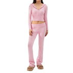 2pcs Knitted Hooded Suits Women's Long-sleeved Cardigan And High Waisted Trousers Clothing Pi-Mart