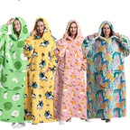 1pc Oversized Cartoon Hooded Blanket Sweatshirt, Ultra Cozy Wearable Fleece Throw for Adults, Extra Warm and Soft Pullover for Lounging, Gift Idea Lootquake LLC