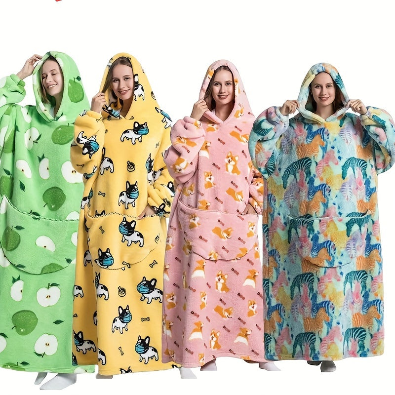 1pc Oversized Cartoon Hooded Blanket Sweatshirt, Ultra Cozy Wearable Fleece Throw for Adults, Extra Warm and Soft Pullover for Lounging, Gift Idea Lootquake LLC