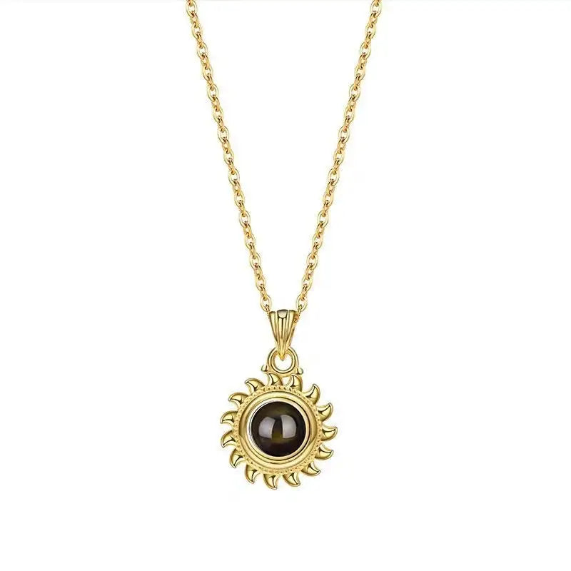 Female Sunflower Photo Projection 925 Pure Silver Necklace