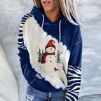 Snowman Print Crew Neck Hoodie Long Sleeve Sweatshirt Pi-Mart