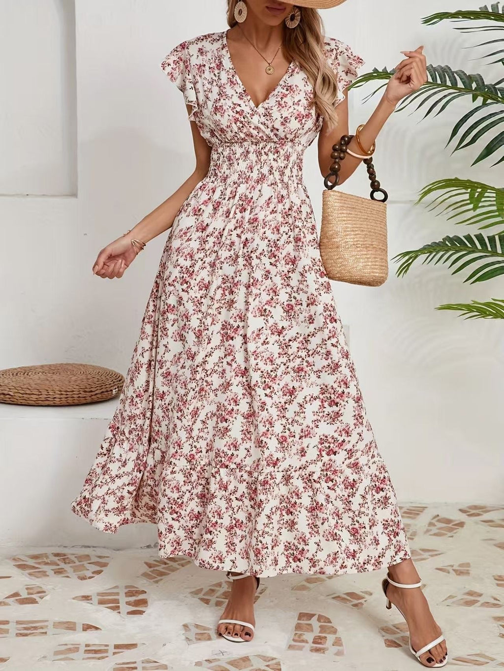 Fashion Floral Long Sleeve Waist Swing Dress Lootquake LLC