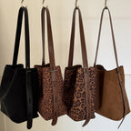 Suede vintage leopard print bucket bag, versatile shoulder crossbody women tote bag, hobo shoulder bag for women - SJB-DIAMOND ELITES