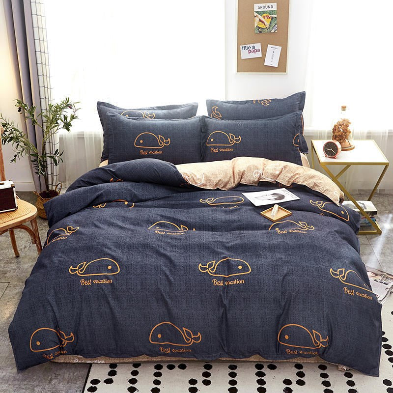 Cover Set Bed Cotton Quilt Bedsheet Bedding Duvet Fitted Pi-Mart