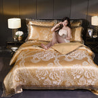 Cover Set Wedding Golden Jacquard Bedding Set Lace Flat Sheet Pillowcase 4pcs European Luxury Pi-Mart