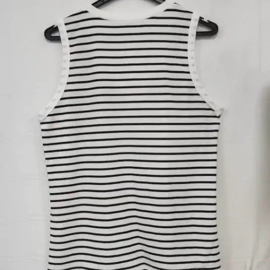 Ladies' Black And White Striped V-neck Sleeveless Tank Top - SJB-DIAMOND ELITES