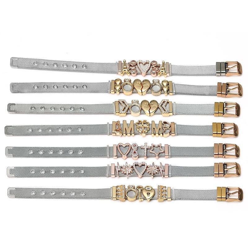 Two-tone Stainless Steel  Bracelets For Women Men Golden Love Heart Beaded  Ribbon  Bracelet & Bangle Gifts - SJB-DIAMOND ELITES