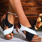 Summer Wedges Sandals With Colorblock Cross-strap Design Casual Thick-soled Roman Shoes For Women Pi-Mart
