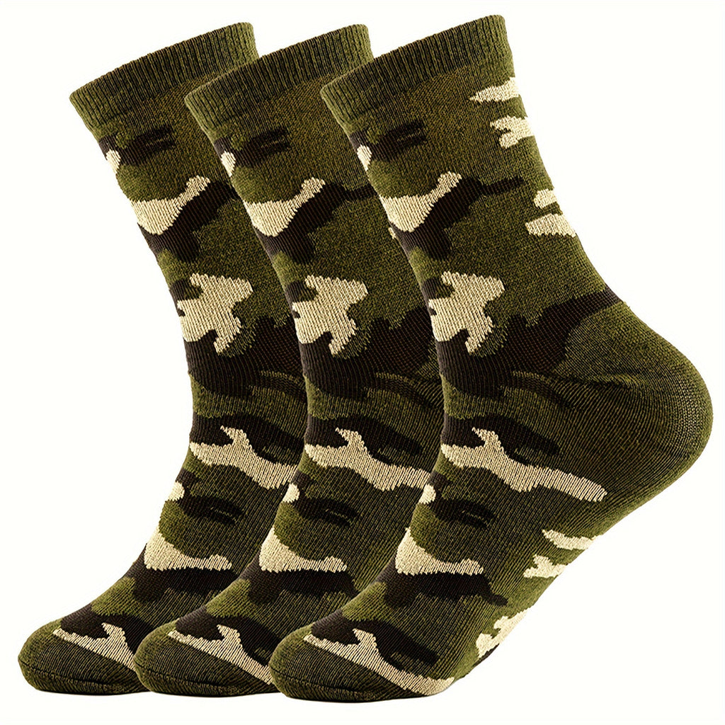 3 Pcs Men's Camo Sports Crew Socks - Durable, Stretchy, Ribbed Cuff for All Seasons Lootquake LLC