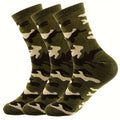 3 Pcs Men's Camo Sports Crew Socks - Durable, Stretchy, Ribbed Cuff for All Seasons Lootquake LLC