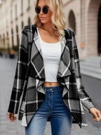 Elegant Plaid Open Front Long Sleeve Jacket Stylish & Cozy Lightweight Breathable Outerwear