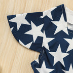Toddler Girls' Independence Day Dress Red White & Blue Stripes And Stars Short Sleeve Twirl Dress 4th Of July Pi-Mart