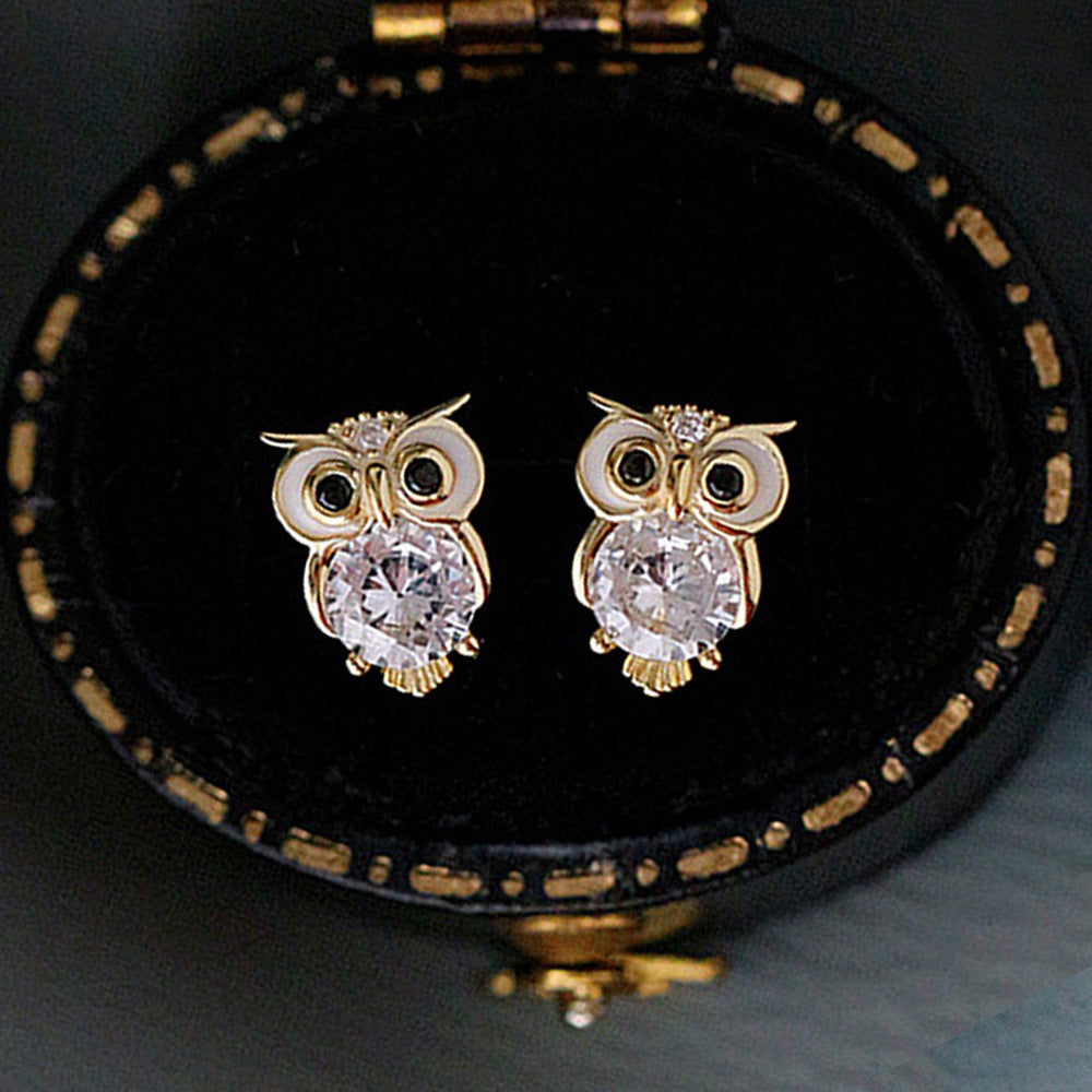 Cute With Diamonds Zircon Owl Stud Earrings For Women Pi-Mart