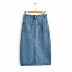 Split Hem Denim Skirt, Bodycon Denim Midi Skirt