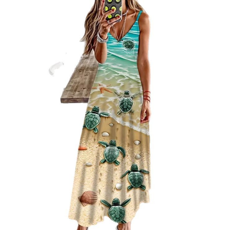 Spring And Summer Sling Women's Clothing Dress Digital Printing Lootquake LLC