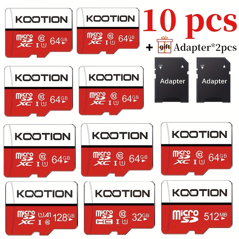 [10pcs High Speed TF Card] KOOTION 10pcs/5pcs 64GB 32GB 512MB High Speed UHS-I C10 U1 TF Memory Card with SD Adapter | Mini SDXC Card for Smartphone Tablet Laptop Action Camera Dash Cam Drone Game Console Lootquake LLC