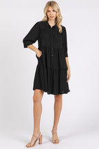Button Detail Collared Neck Tiered Shirt Dress For Women – Classic Elegant, Fluttering, Chic, and Versatile For Any Occasion Stevvex