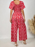 Ladies' Printed Square Neck Fashionable Loose Vacation Style Jumpsuit - SJB-DIAMOND ELITES
