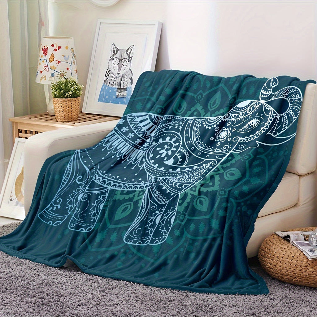 1pc Boho Elephant Printed Blanket, Gift Blanket For Couch Bed Sofa Car Camping Travelling, Blanket Suitable For All Seasons