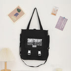 Carry letter pattern printed canvas bag, student shoulder canvas bag, shopping bag with zipper, tote canvas bag