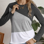Ladies' Fashionable Casual Patchwork Color Long Sleeved T-shirt Top - SJB-DIAMOND ELITES