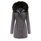 Women's Mid-length Fur Collar Coat Parker Cotton-padded Coat Pi-Mart