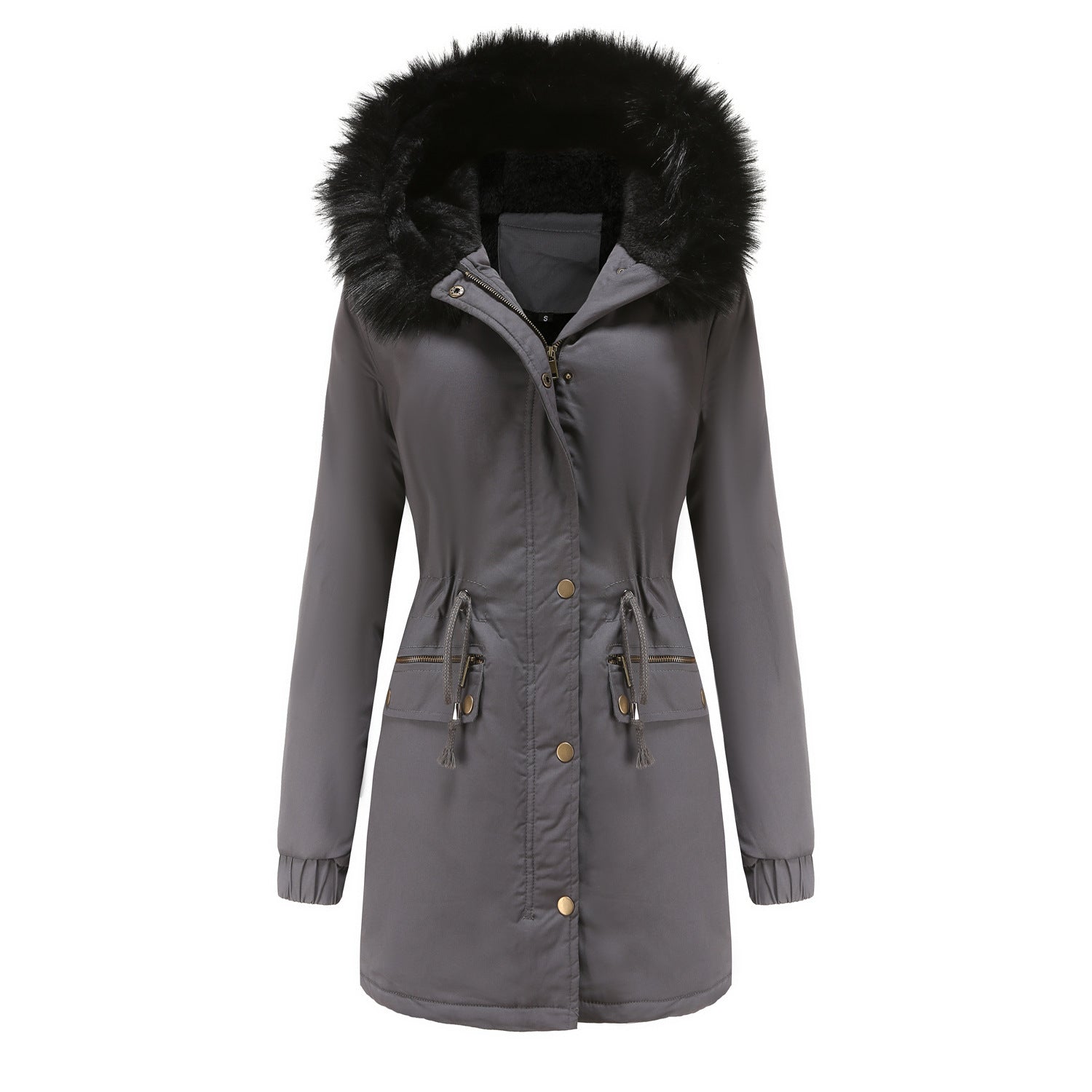 Women's Mid-length Fur Collar Coat Parker Cotton-padded Coat Pi-Mart