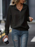Simple White Zip Up Collared Neck Raglan Sleeve Jacket Comfortable Versatile Casual Women Wear Stevvex