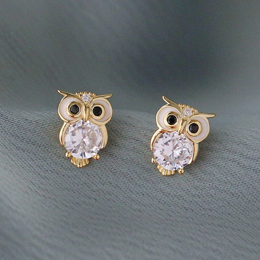 Cute With Diamonds Zircon Owl Stud Earrings For Women Pi-Mart