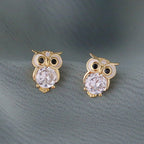 Cute With Diamonds Zircon Owl Stud Earrings For Women Pi-Mart