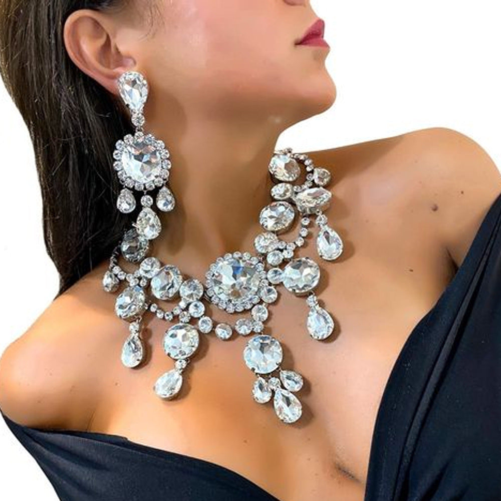 Exaggerated Rhinestone Pendant Necklace Set Fashion Pi-Mart