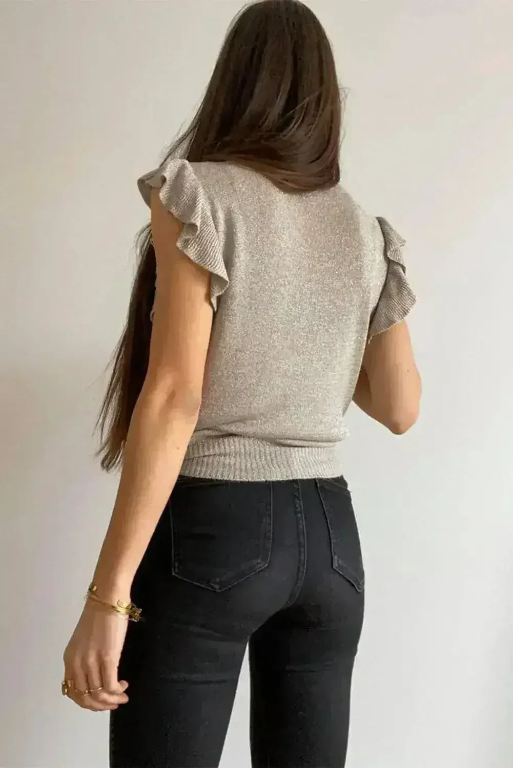 Khaki Cascading Ruffles Knit Tank Top - SJB-DIAMOND ELITES